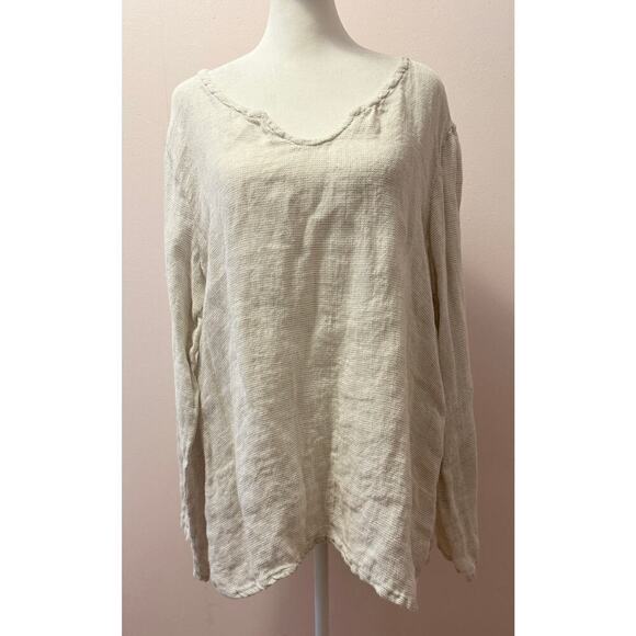 Flax Tops - FLAX 100% Linen Rolled Sleeve Lightweight Oversized Tunic Top Size M